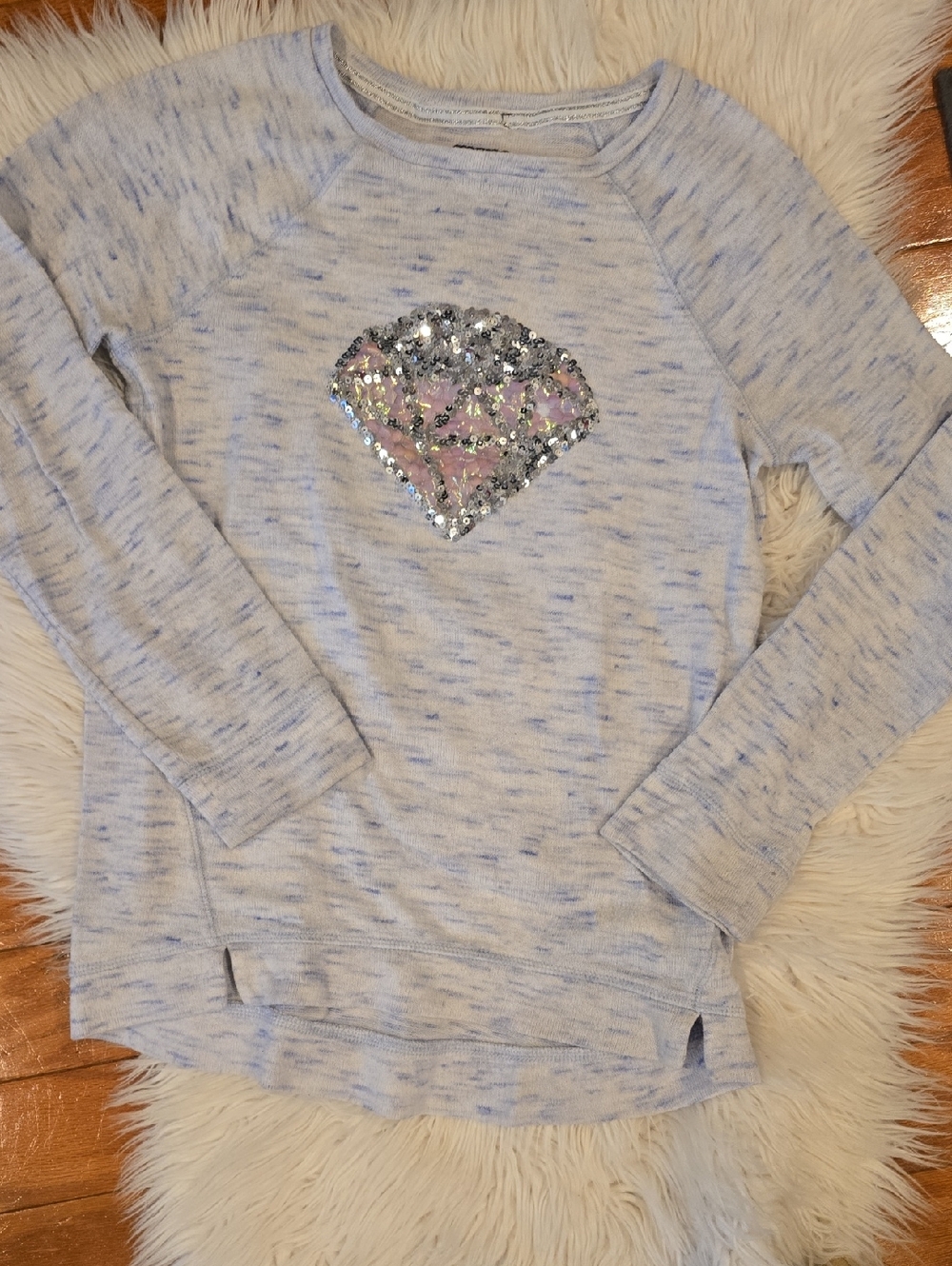 More Than Magic Light Blue Heather Girls Sweatshirt with Sequin Diamond